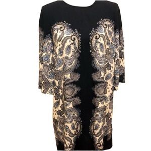 H&M Dress Blue and Ivory Paisley Contour Shift Flare Sleeve size 6